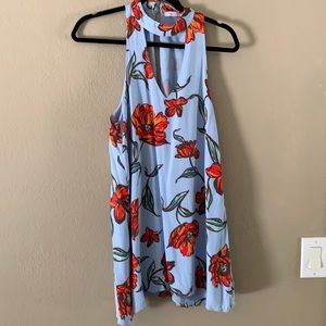 Floral key hole sleeveless dress
